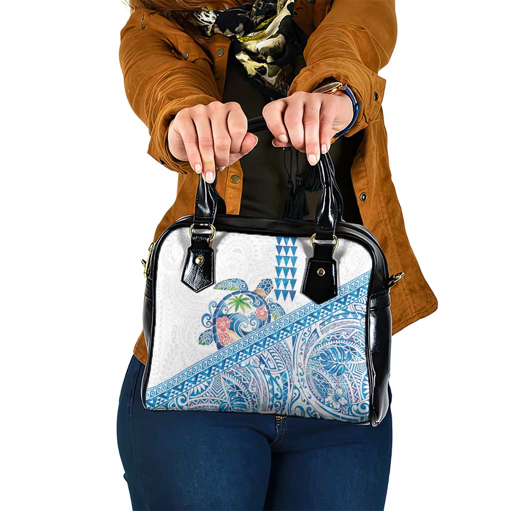 Hawaiian Abstract Sea Turtle Shoulder Handbag Polynesian Tapa Art and Kakau Tattoo White WaterColor - Polynesian Pride
