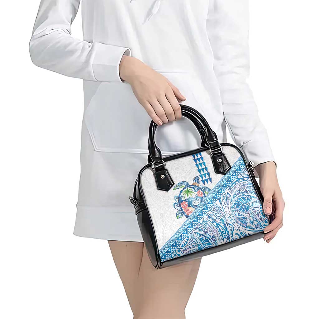 Hawaiian Abstract Sea Turtle Shoulder Handbag Polynesian Tapa Art and Kakau Tattoo White WaterColor - Polynesian Pride