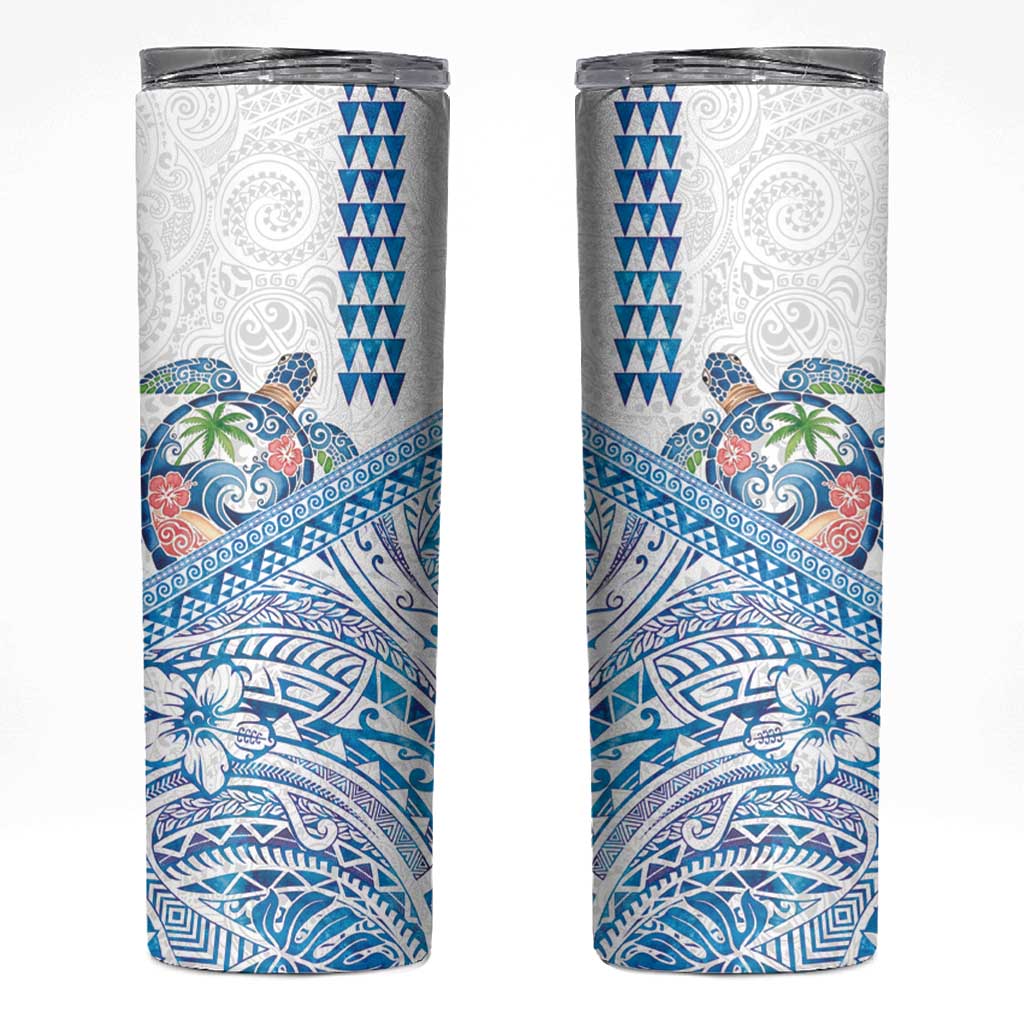 Hawaiian Abstract Sea Turtle Skinny Tumbler Polynesian Tapa Art and Kakau Tattoo White WaterColor LT03 White - Polynesian Pride
