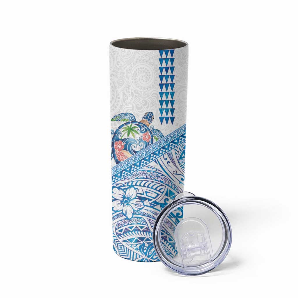Hawaiian Abstract Sea Turtle Skinny Tumbler Polynesian Tapa Art and Kakau Tattoo White WaterColor LT03 - Polynesian Pride
