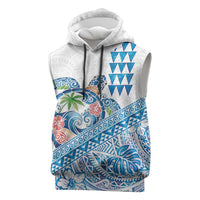 Hawaiian Abstract Sea Turtle Sleeveless Hoodie Polynesian Tapa Art and Kakau Tattoo White WaterColor LT03 White - Polynesian Pride