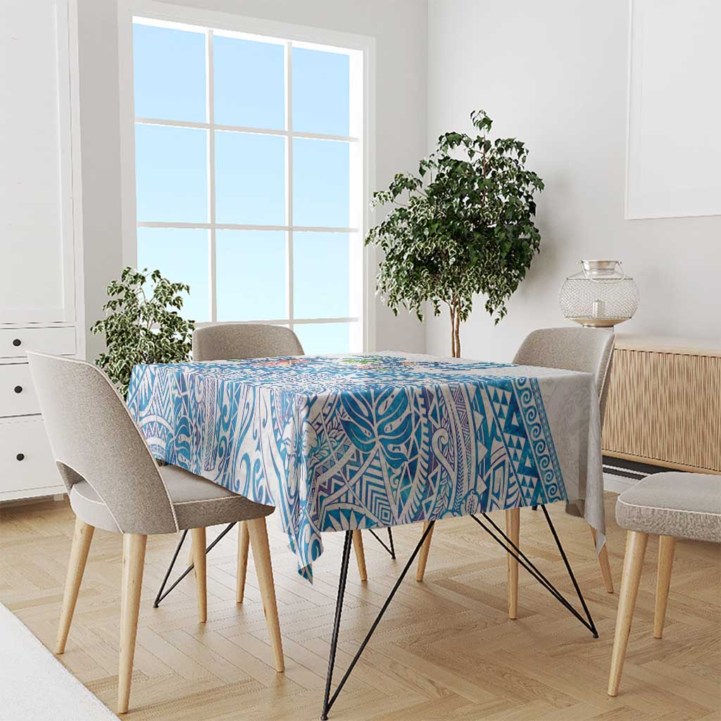 Hawaiian Abstract Sea Turtle Tablecloth Polynesian Tapa Art and Kakau Tattoo White WaterColor - Polynesian Pride