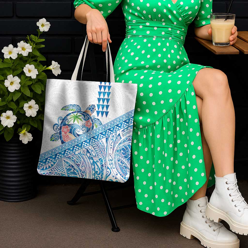 Hawaiian Abstract Sea Turtle Tote Bag Polynesian Tapa Art and Kakau Tattoo White WaterColor - Polynesian Pride