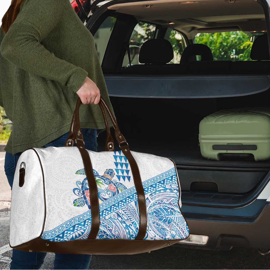 Hawaiian Abstract Sea Turtle Travel Bag Polynesian Tapa Art and Kakau Tattoo White WaterColor - Polynesian Pride