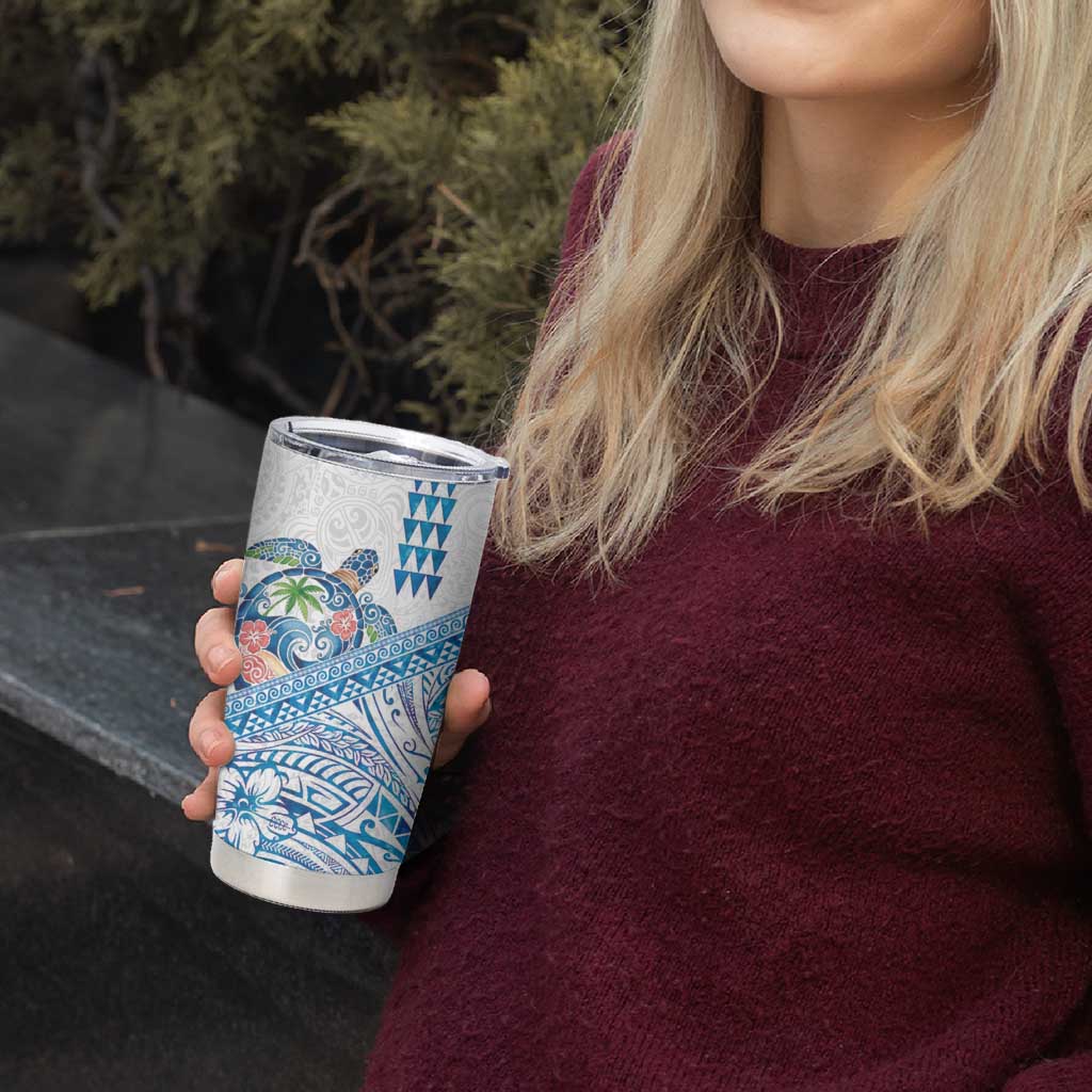 Hawaiian Abstract Sea Turtle Tumbler Cup Polynesian Tapa Art and Kakau Tattoo White WaterColor - Polynesian Pride
