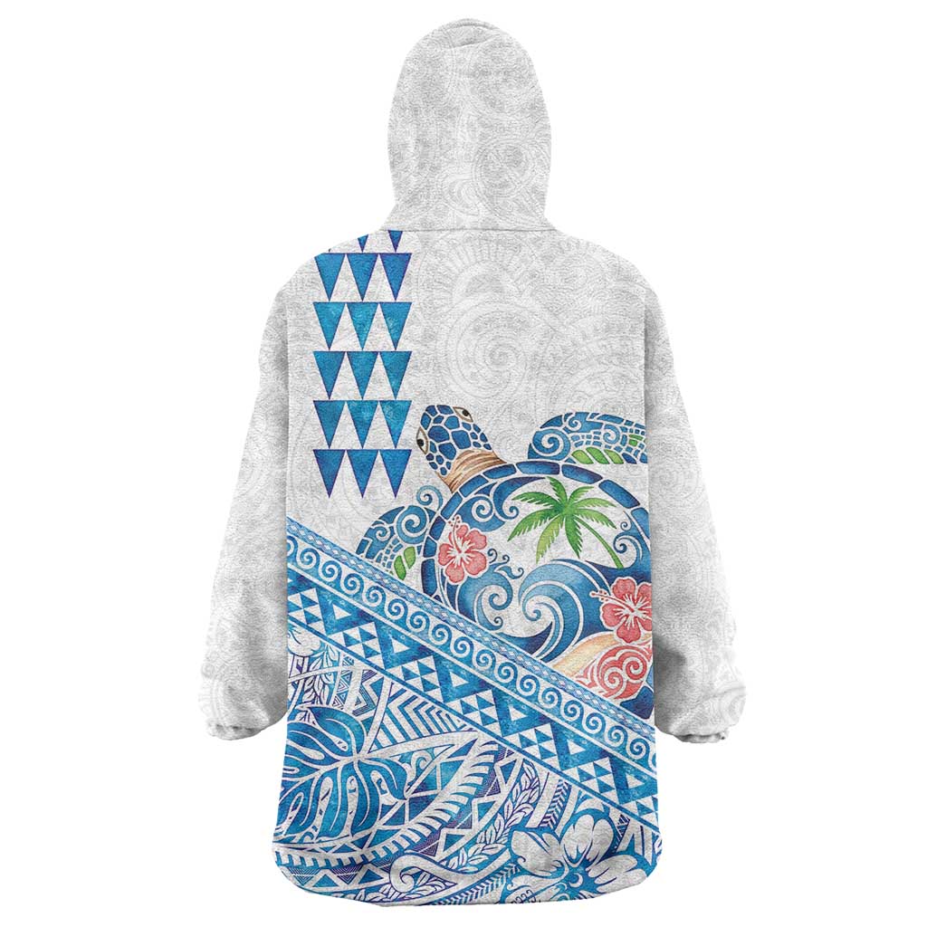 Hawaiian Abstract Sea Turtle Wearable Blanket Hoodie Polynesian Tapa Art and Kakau Tattoo White WaterColor LT03 - Polynesian Pride