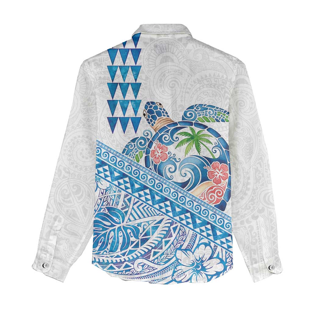 Hawaiian Abstract Sea Turtle Women Casual Shirt Polynesian Tapa Art and Kakau Tattoo White WaterColor LT03 - Polynesian Pride