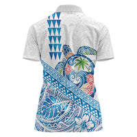 Hawaiian Abstract Sea Turtle Women Polo Shirt Polynesian Tapa Art and Kakau Tattoo White WaterColor LT03 - Polynesian Pride