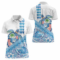 Hawaiian Abstract Sea Turtle Women Polo Shirt Polynesian Tapa Art and Kakau Tattoo White WaterColor LT03 - Polynesian Pride