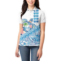 Hawaiian Abstract Sea Turtle Women Polo Shirt Polynesian Tapa Art and Kakau Tattoo White WaterColor LT03 - Polynesian Pride