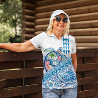 Hawaiian Abstract Sea Turtle Women Polo Shirt Polynesian Tapa Art and Kakau Tattoo White WaterColor LT03 - Polynesian Pride