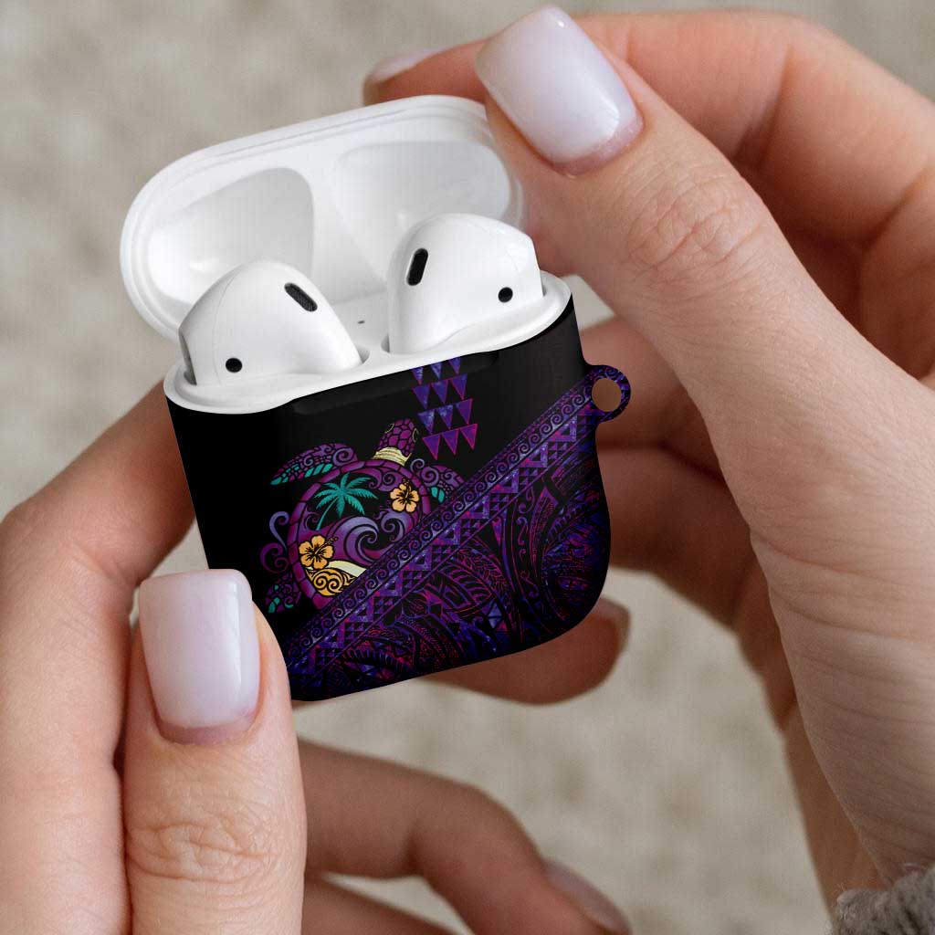 Hawaiian Abstract Sea Turtle AirPods Case Polynesian Tapa Art and Kakau Tattoo Purple WaterColor - Polynesian Pride