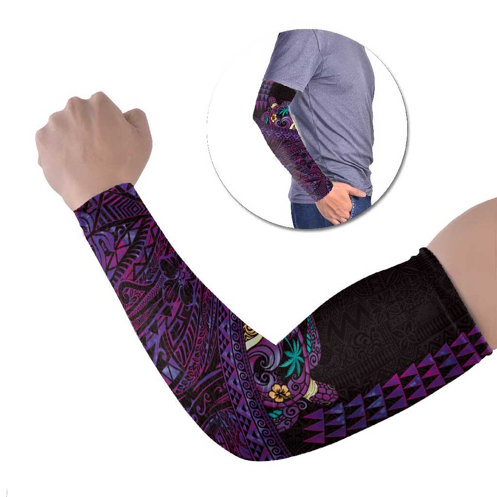 Hawaiian Abstract Sea Turtle Arm Sleeves Polynesian Tapa Art and Kakau Tattoo Purple WaterColor - Polynesian Pride