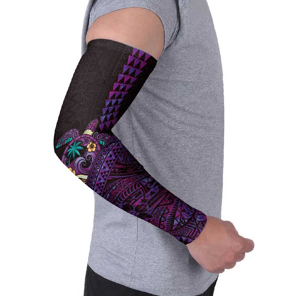 Hawaiian Abstract Sea Turtle Arm Sleeves Polynesian Tapa Art and Kakau Tattoo Purple WaterColor - Polynesian Pride