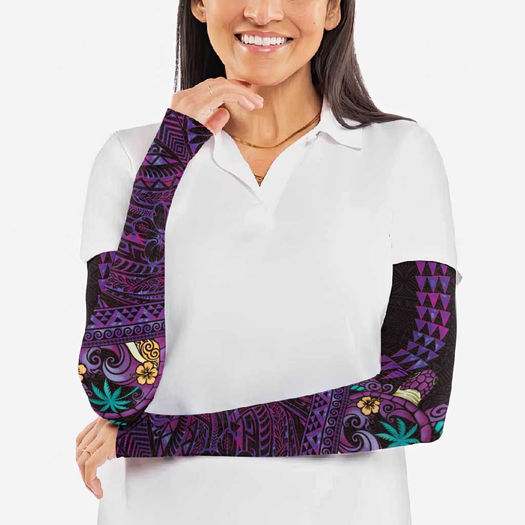 Hawaiian Abstract Sea Turtle Arm Sleeves Polynesian Tapa Art and Kakau Tattoo Purple WaterColor - Polynesian Pride