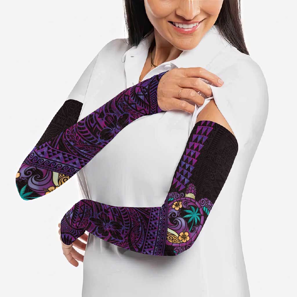 Hawaiian Abstract Sea Turtle Arm Sleeves Polynesian Tapa Art and Kakau Tattoo Purple WaterColor - Polynesian Pride