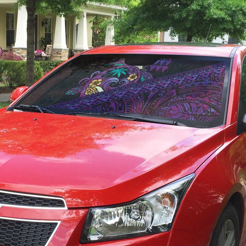 Hawaiian Abstract Sea Turtle Auto Sun Shade Polynesian Tapa Art and Kakau Tattoo Purple WaterColor - Polynesian Pride