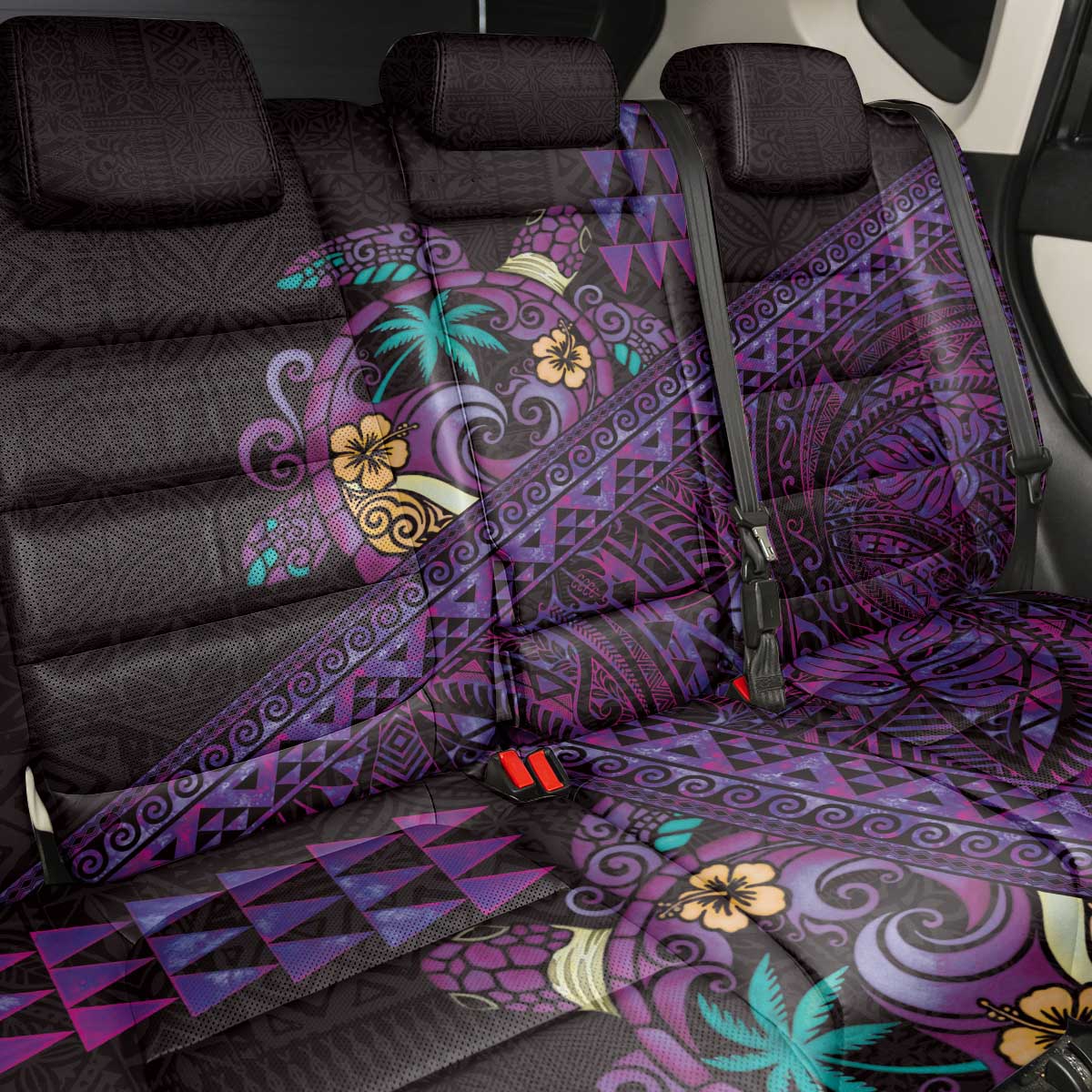 Hawaiian Abstract Sea Turtle Back Car Seat Cover Polynesian Tapa Art and Kakau Tattoo Purple WaterColor LT03 - Polynesian Pride