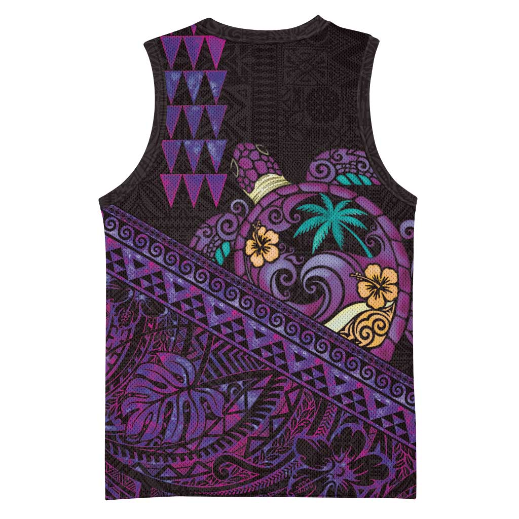 Hawaiian Abstract Sea Turtle Basketball Jersey Polynesian Tapa Art and Kakau Tattoo Purple WaterColor LT03 - Polynesian Pride