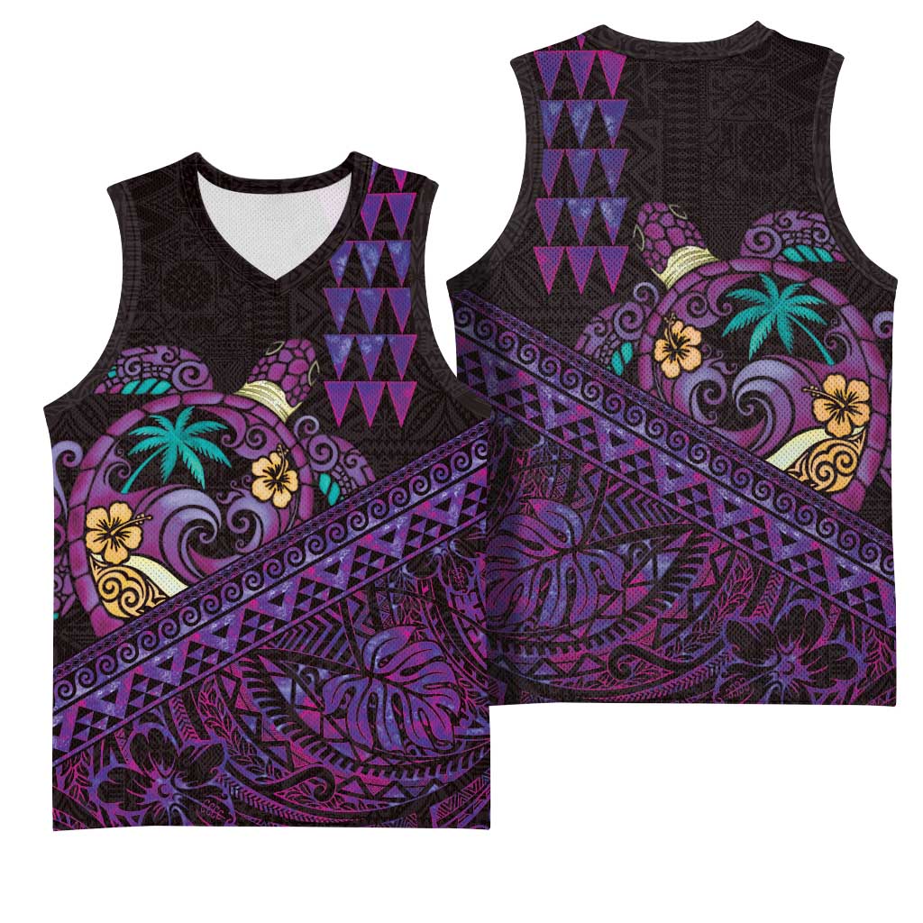 Hawaiian Abstract Sea Turtle Basketball Jersey Polynesian Tapa Art and Kakau Tattoo Purple WaterColor LT03 - Polynesian Pride