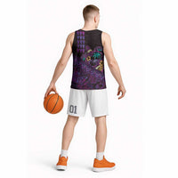 Hawaiian Abstract Sea Turtle Basketball Jersey Polynesian Tapa Art and Kakau Tattoo Purple WaterColor LT03 - Polynesian Pride