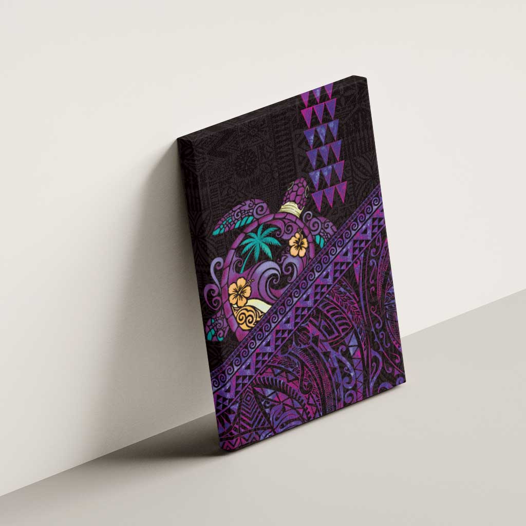 Hawaiian Abstract Sea Turtle Canvas Wall Art Polynesian Tapa Art and Kakau Tattoo Purple WaterColor - Polynesian Pride