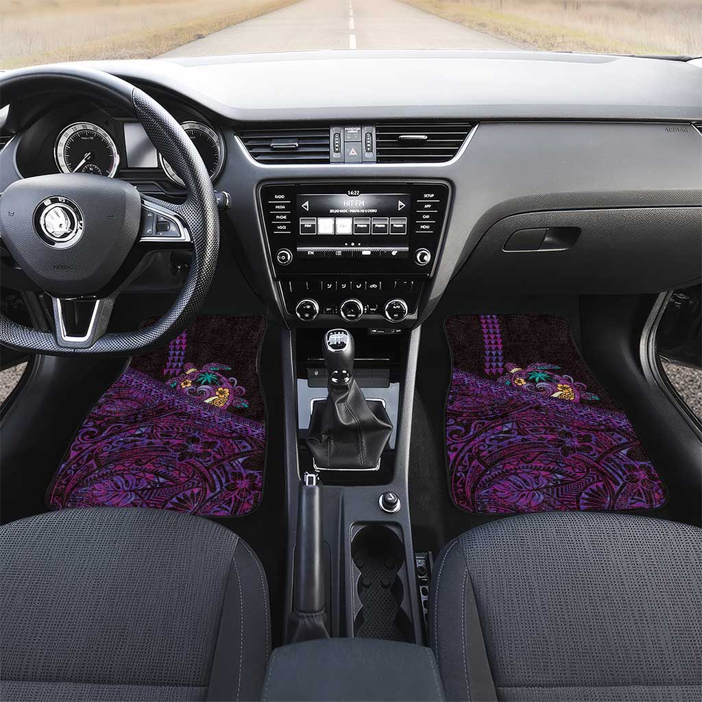 Hawaiian Abstract Sea Turtle Car Mats Polynesian Tapa Art and Kakau Tattoo Purple WaterColor - Polynesian Pride