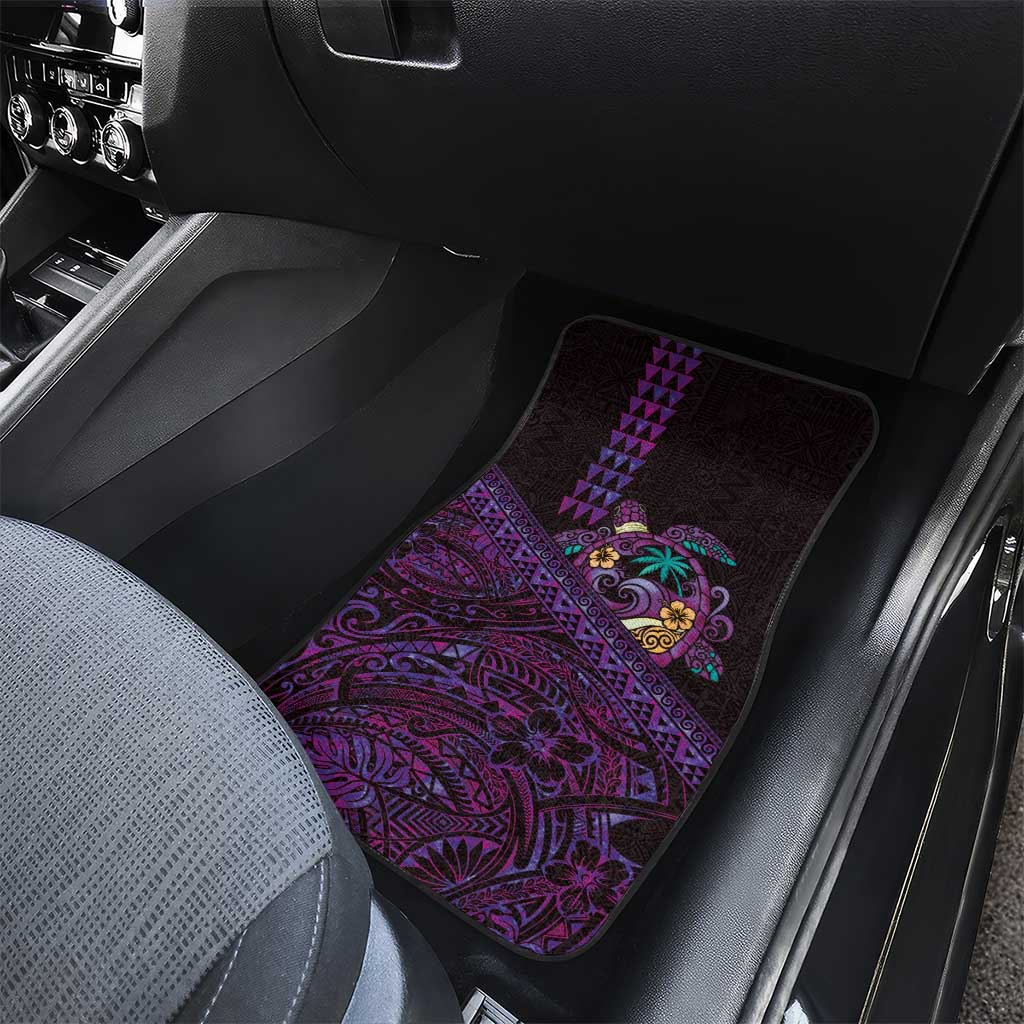 Hawaiian Abstract Sea Turtle Car Mats Polynesian Tapa Art and Kakau Tattoo Purple WaterColor - Polynesian Pride