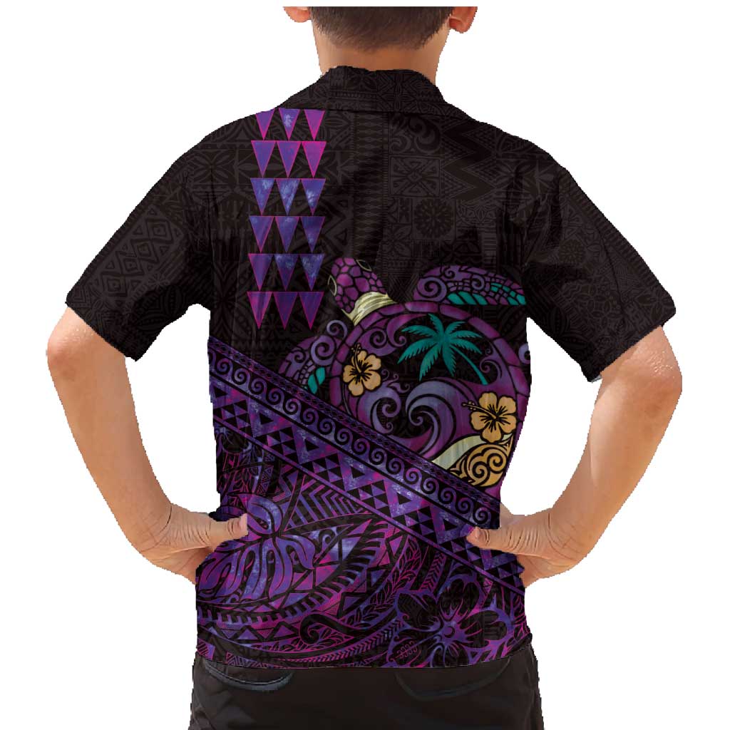 Hawaiian Abstract Sea Turtle Family Matching Mermaid Dress and Hawaiian Shirt Polynesian Tapa Art and Kakau Tattoo Purple WaterColor LT03 - Polynesian Pride