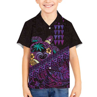 Hawaiian Abstract Sea Turtle Family Matching Off Shoulder Maxi Dress and Hawaiian Shirt Polynesian Tapa Art and Kakau Tattoo Purple WaterColor LT03 Son's Shirt Black - Polynesian Pride