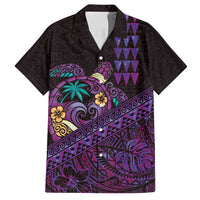 Hawaiian Abstract Sea Turtle Family Matching Off Shoulder Short Dress and Hawaiian Shirt Polynesian Tapa Art and Kakau Tattoo Purple WaterColor LT03 Dad's Shirt - Short Sleeve Black - Polynesian Pride