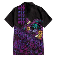 Hawaiian Abstract Sea Turtle Family Matching Off Shoulder Short Dress and Hawaiian Shirt Polynesian Tapa Art and Kakau Tattoo Purple WaterColor LT03 - Polynesian Pride