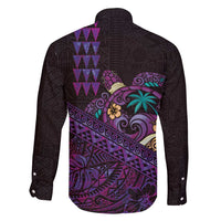 Hawaiian Abstract Sea Turtle Family Matching Tank Maxi Dress and Hawaiian Shirt Polynesian Tapa Art and Kakau Tattoo Purple WaterColor LT03 - Polynesian Pride