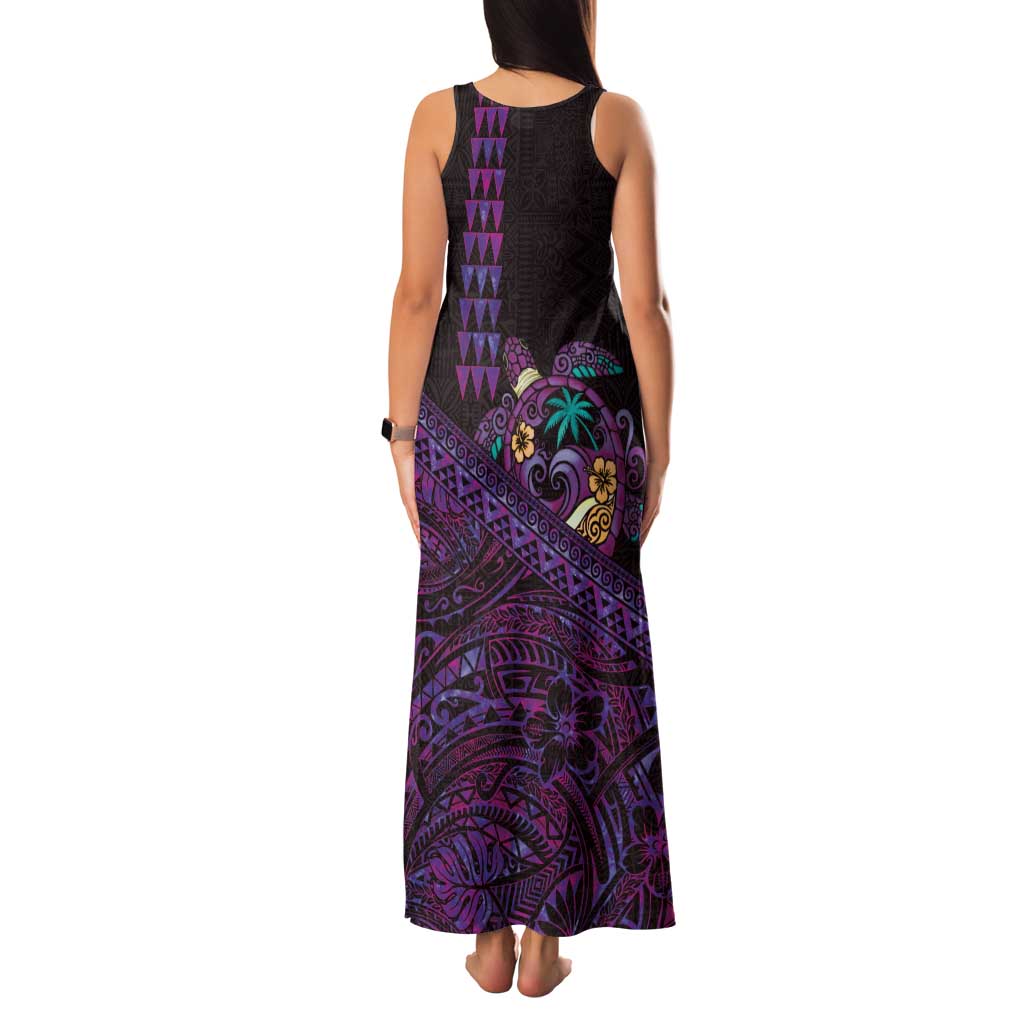 Hawaiian Abstract Sea Turtle Family Matching Tank Maxi Dress and Hawaiian Shirt Polynesian Tapa Art and Kakau Tattoo Purple WaterColor LT03 - Polynesian Pride