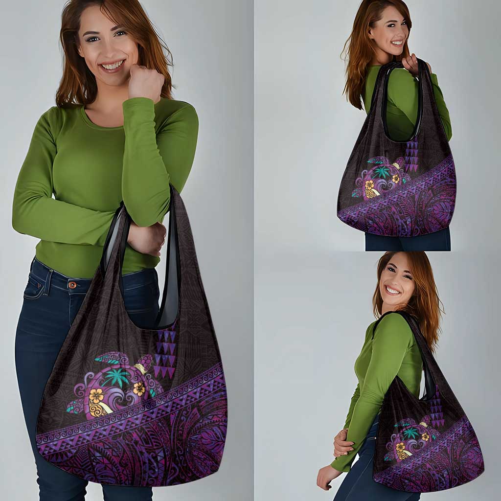 Hawaiian Abstract Sea Turtle Grocery Bag Polynesian Tapa Art and Kakau Tattoo Purple WaterColor - Polynesian Pride