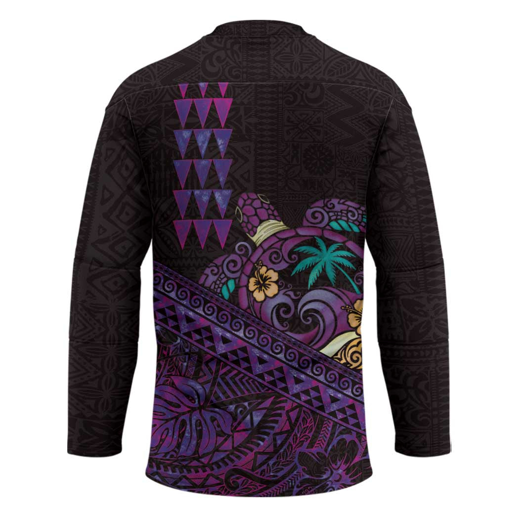 Hawaiian Abstract Sea Turtle Hockey Jersey Polynesian Tapa Art and Kakau Tattoo Purple WaterColor LT03 - Polynesian Pride