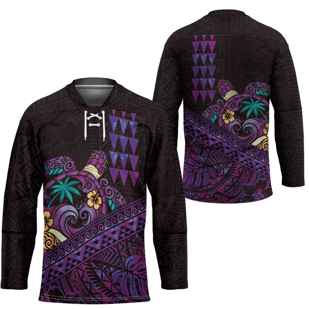 Hawaiian Abstract Sea Turtle Hockey Jersey Polynesian Tapa Art and Kakau Tattoo Purple WaterColor LT03 - Polynesian Pride