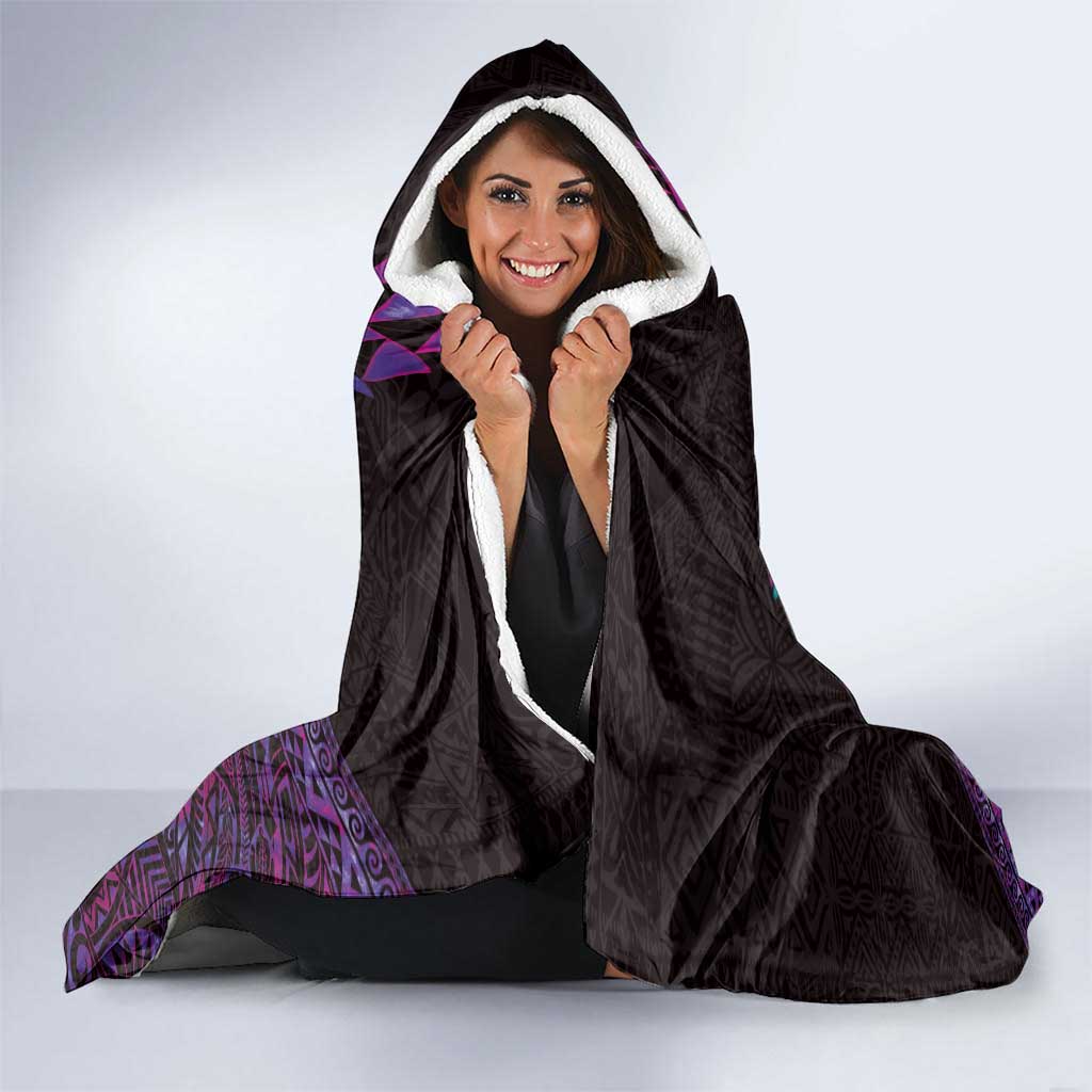 Hawaiian Abstract Sea Turtle Hooded Blanket Polynesian Tapa Art and Kakau Tattoo Purple WaterColor - Polynesian Pride