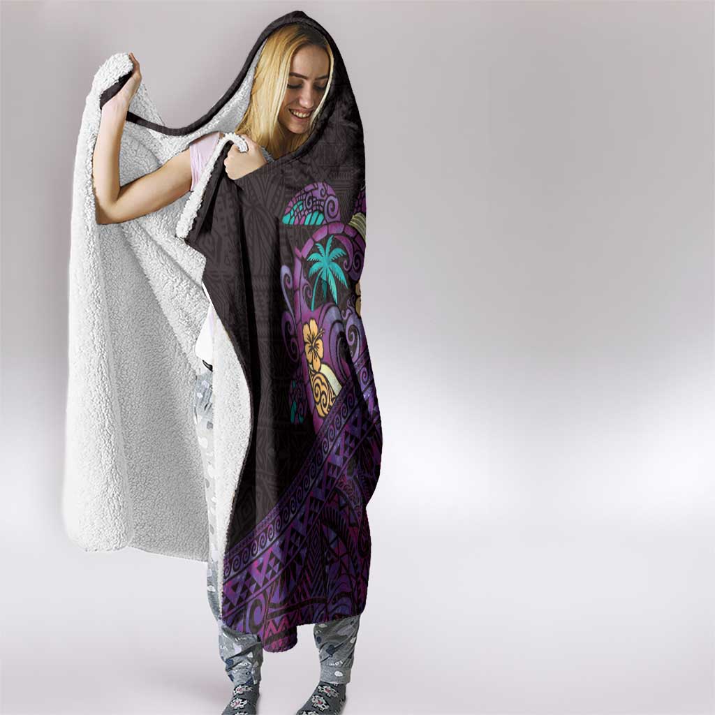 Hawaiian Abstract Sea Turtle Hooded Blanket Polynesian Tapa Art and Kakau Tattoo Purple WaterColor - Polynesian Pride