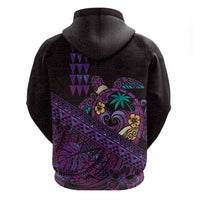 Hawaiian Abstract Sea Turtle Hoodie Polynesian Tapa Art and Kakau Tattoo Purple WaterColor LT03 - Polynesian Pride