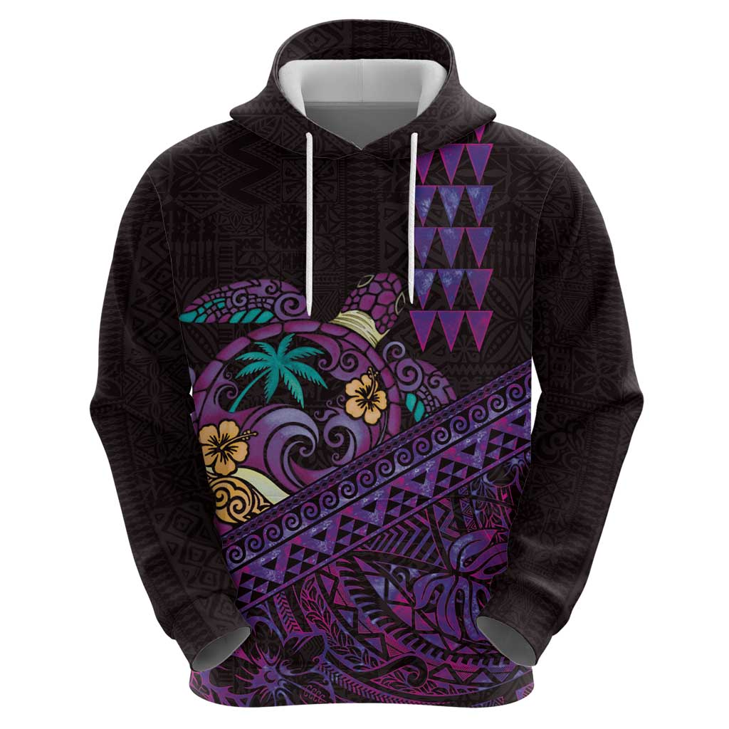 Hawaiian Abstract Sea Turtle Hoodie Polynesian Tapa Art and Kakau Tattoo Purple WaterColor LT03 - Polynesian Pride