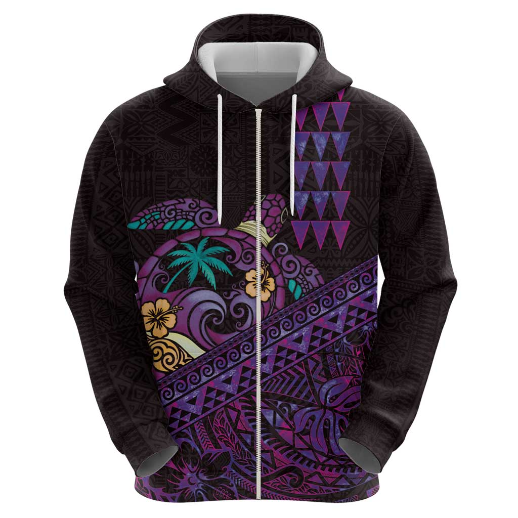 Hawaiian Abstract Sea Turtle Hoodie Polynesian Tapa Art and Kakau Tattoo Purple WaterColor LT03 - Polynesian Pride