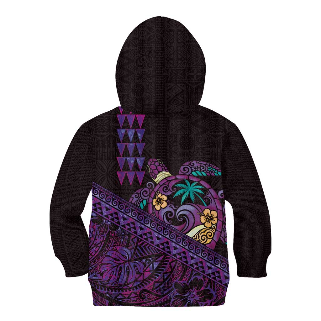 Hawaiian Abstract Sea Turtle Kid Hoodie Polynesian Tapa Art and Kakau Tattoo Purple WaterColor LT03 - Polynesian Pride