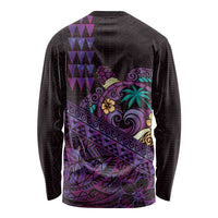 Hawaiian Abstract Sea Turtle Long Sleeve Shirt Polynesian Tapa Art and Kakau Tattoo Purple WaterColor LT03 - Polynesian Pride