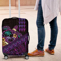 Hawaiian Abstract Sea Turtle Luggage Cover Polynesian Tapa Art and Kakau Tattoo Purple WaterColor LT03 Black - Polynesian Pride