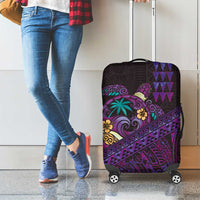 Hawaiian Abstract Sea Turtle Luggage Cover Polynesian Tapa Art and Kakau Tattoo Purple WaterColor LT03 - Polynesian Pride