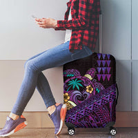 Hawaiian Abstract Sea Turtle Luggage Cover Polynesian Tapa Art and Kakau Tattoo Purple WaterColor LT03 - Polynesian Pride