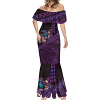 Hawaiian Abstract Sea Turtle Mermaid Dress Polynesian Tapa Art and Kakau Tattoo Purple WaterColor LT03 - Polynesian Pride