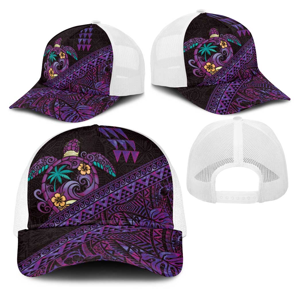 Hawaiian Abstract Sea Turtle Mesh Trucker Cap Polynesian Tapa Art and Kakau Tattoo Purple WaterColor - Polynesian Pride