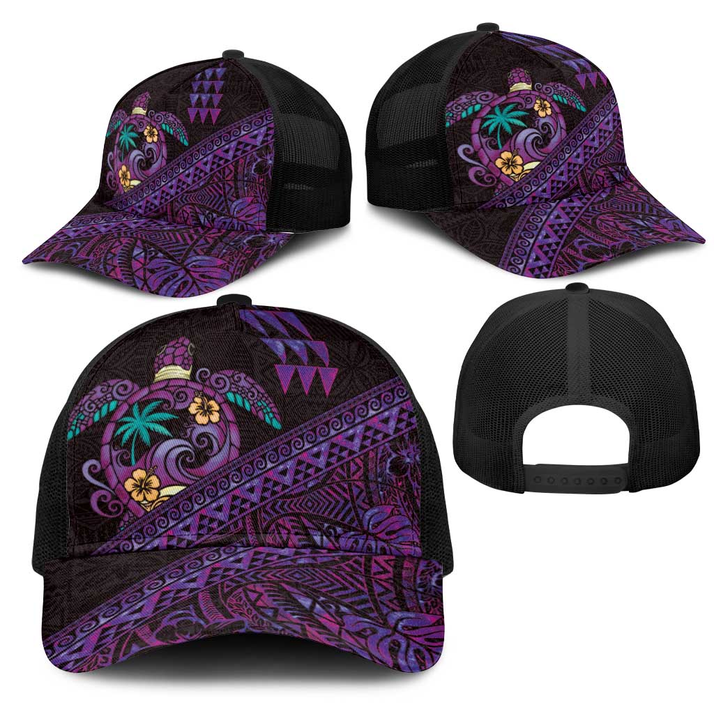 Hawaiian Abstract Sea Turtle Mesh Trucker Cap Polynesian Tapa Art and Kakau Tattoo Purple WaterColor - Polynesian Pride